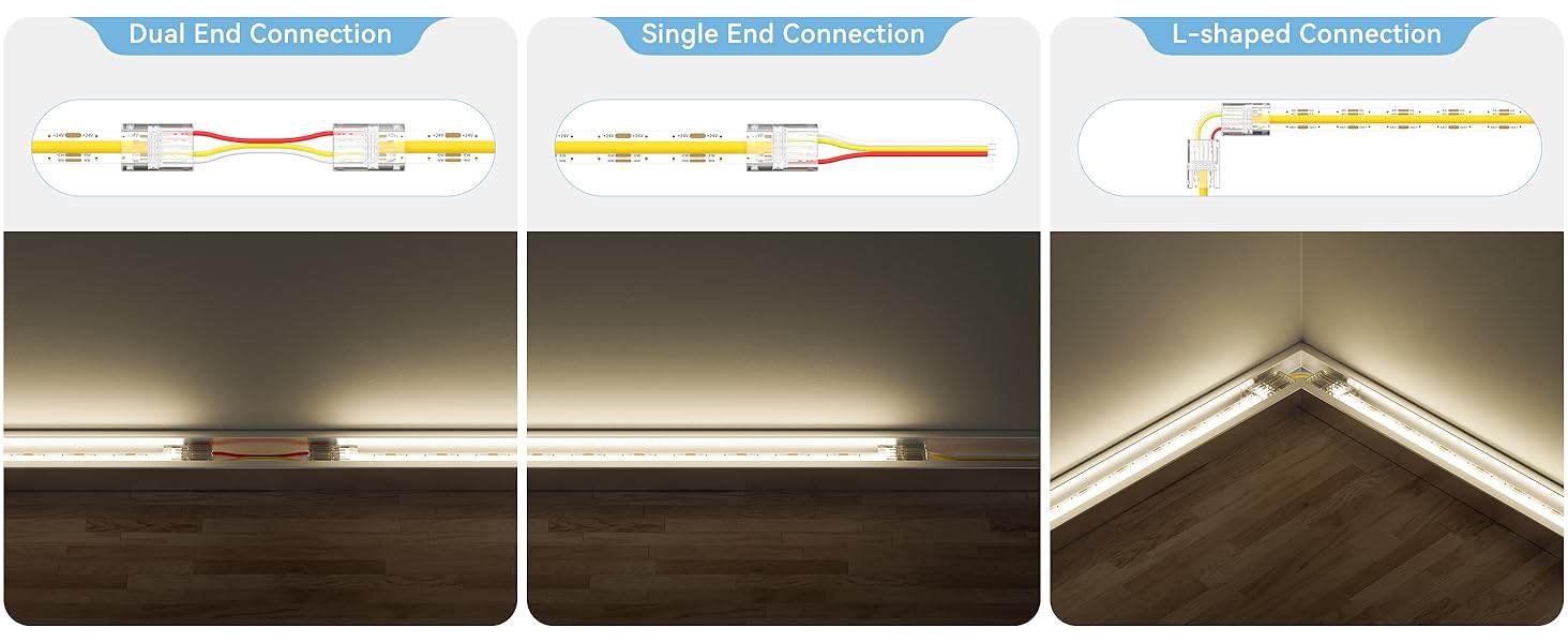 connection way of 3pin 10mm CCT Adjustable COB LED Strip Connector