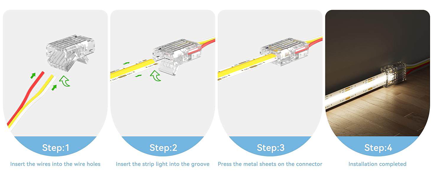 how to install 3pin 10mm CCT Adjustable COB LED Strip Connector
