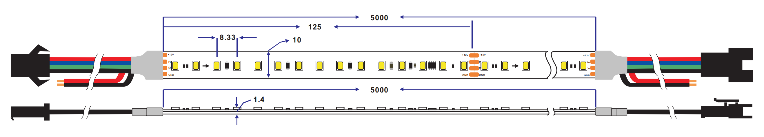 dimension of ucs512b3 white dmx512 led strip
