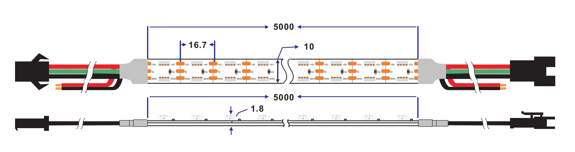 dimension of sideview sk6812 4020 led strip