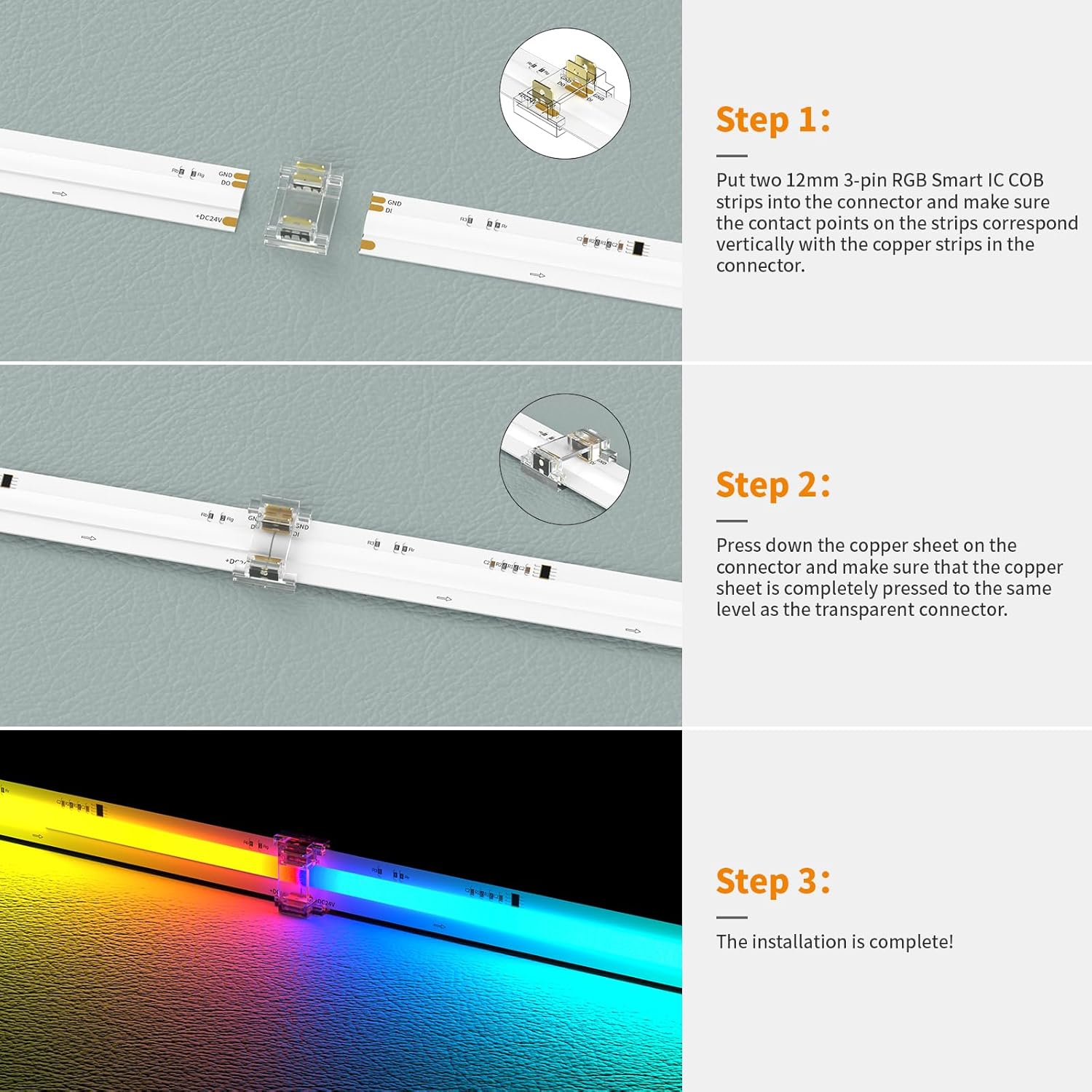 How to install 3pin 12mm Pixel COB LED Strip Connector