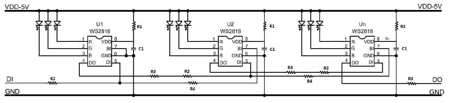 Typical Application Circuit of ws2818 IC on DC5V