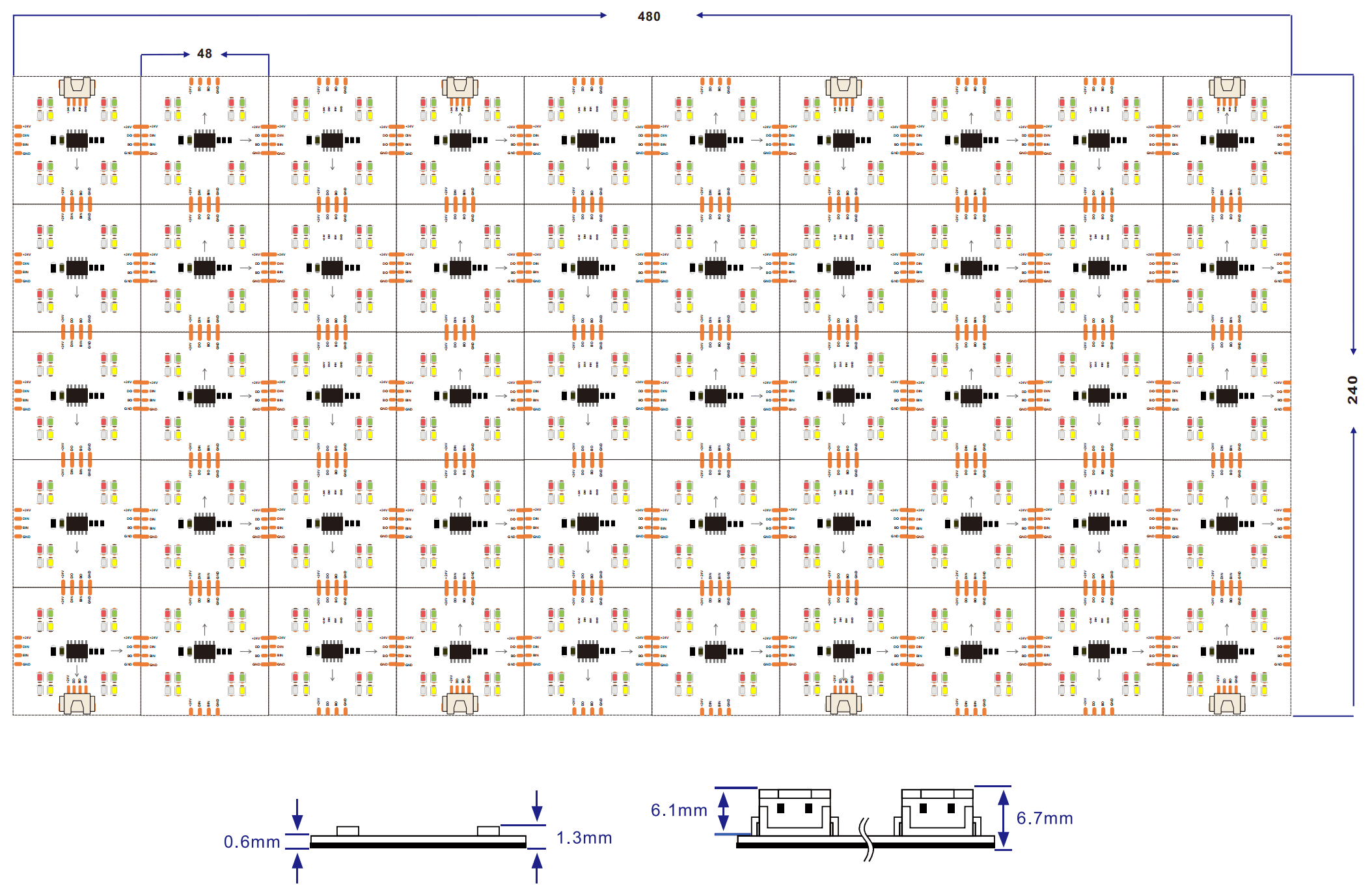 dimension of 24V pixel WS2814 RGBW led sheet