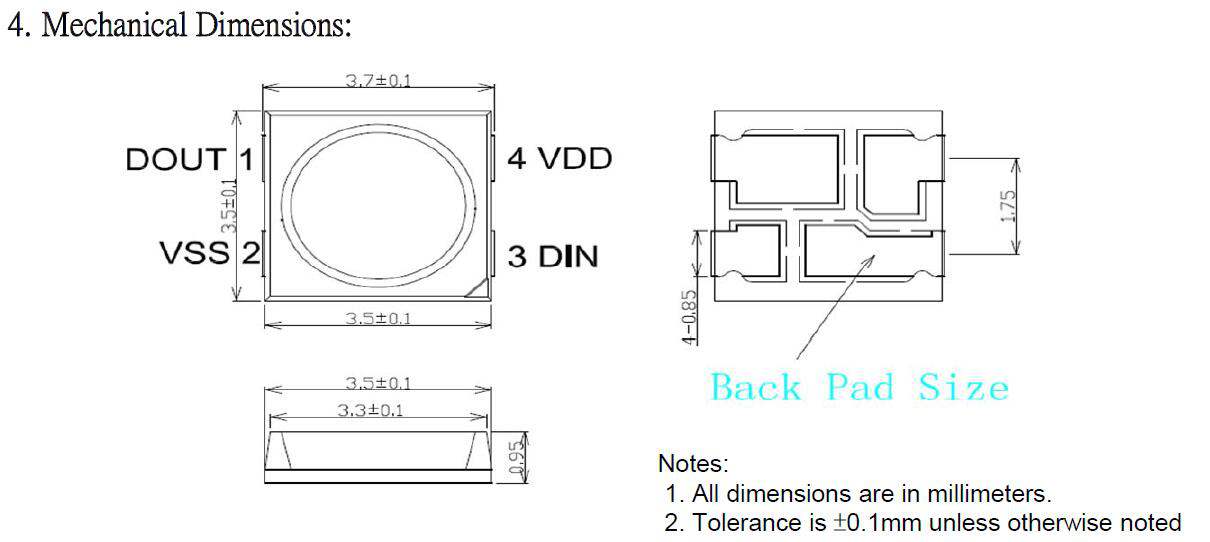 sk6812 mini rgb 3535 led chip dimension