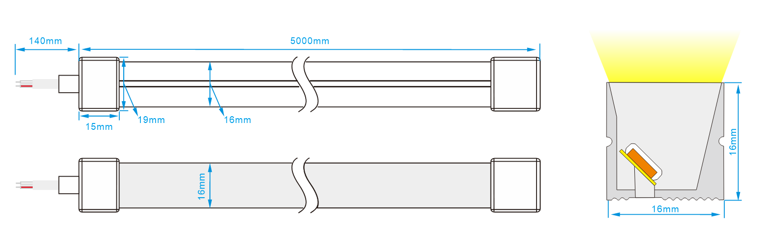 Dimensión de la luz de neón LED 1616 con curva 3D