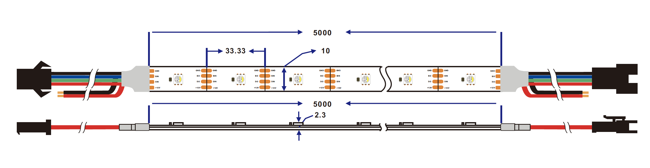 Dimension(mm):of individual rgbic pixel ws2815 12v rgbw led strip