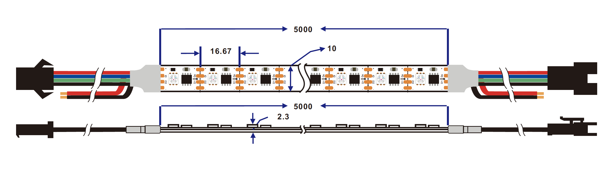 dimension of. gs8208 led strip light