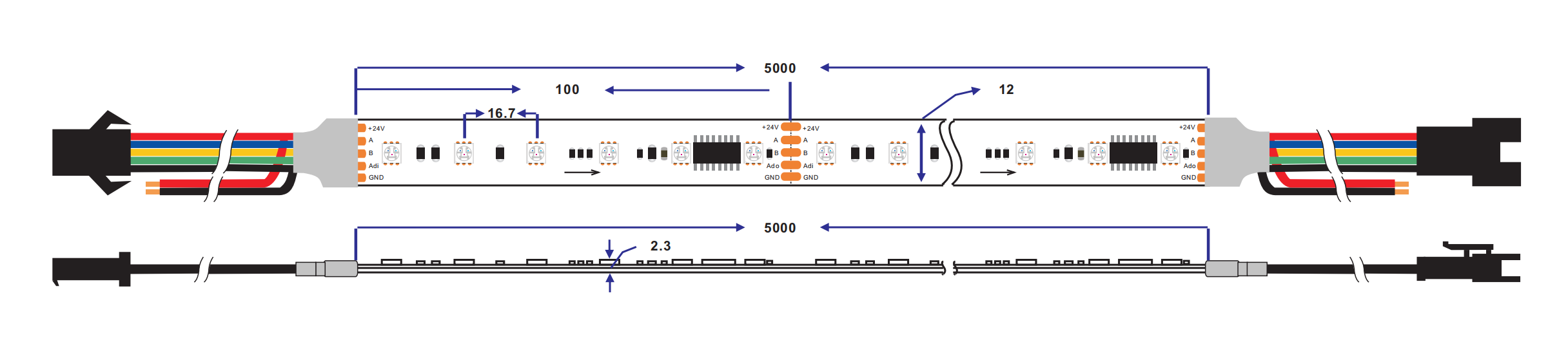 dimension of tm512ac4 led strip light