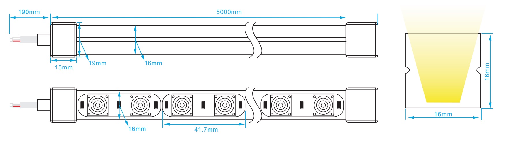 dimension of IP65 neon led wall washer light