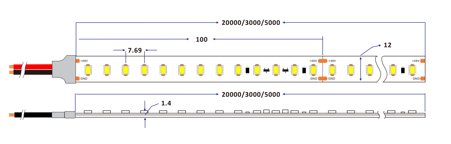 Dimension of 50m 30m 20m per roll 2835 130LED/M white ultra length led strip