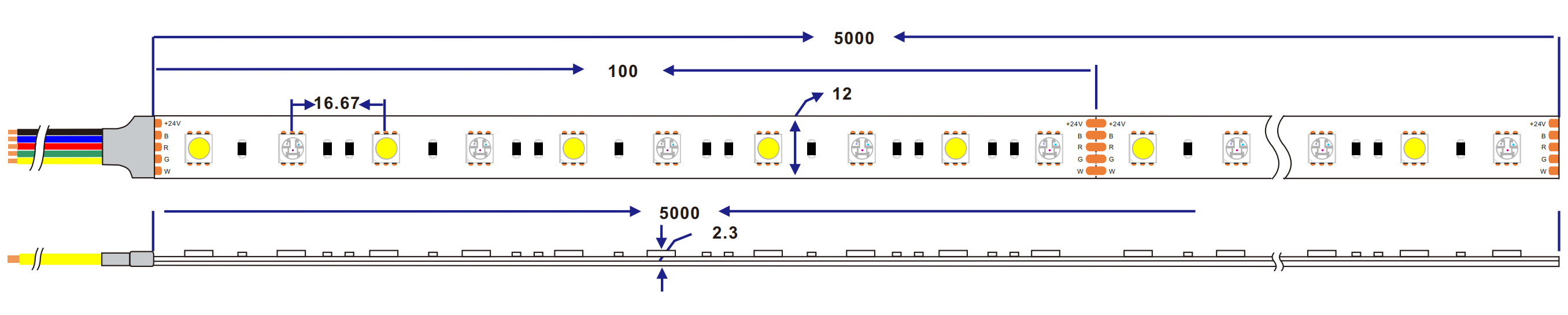 dimension of Tira de led 5050 rgb+5050 blanco 60LED/M