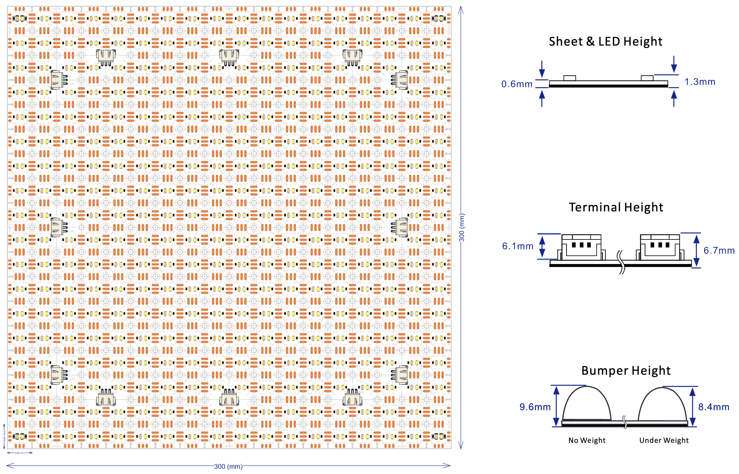dimension of Dual white led sheet
