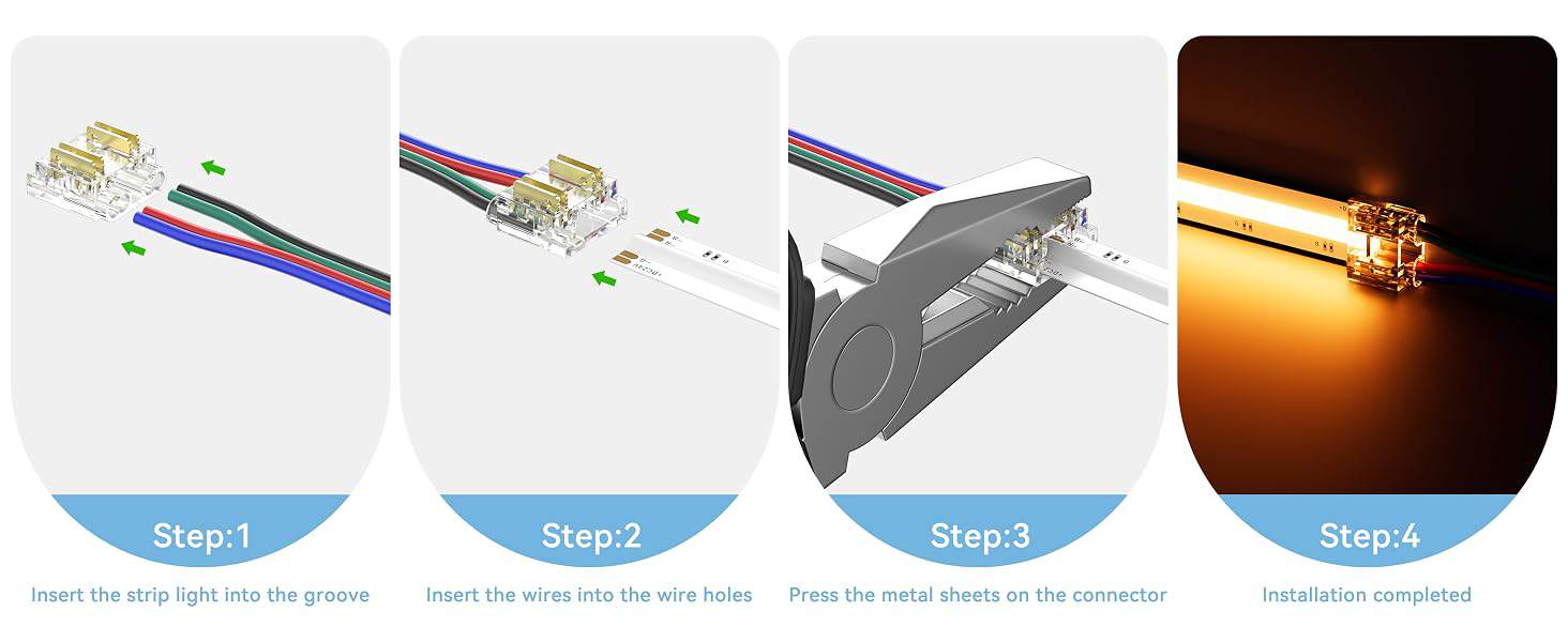how to install 4pin 10mm RGB COB LED Strip Connector