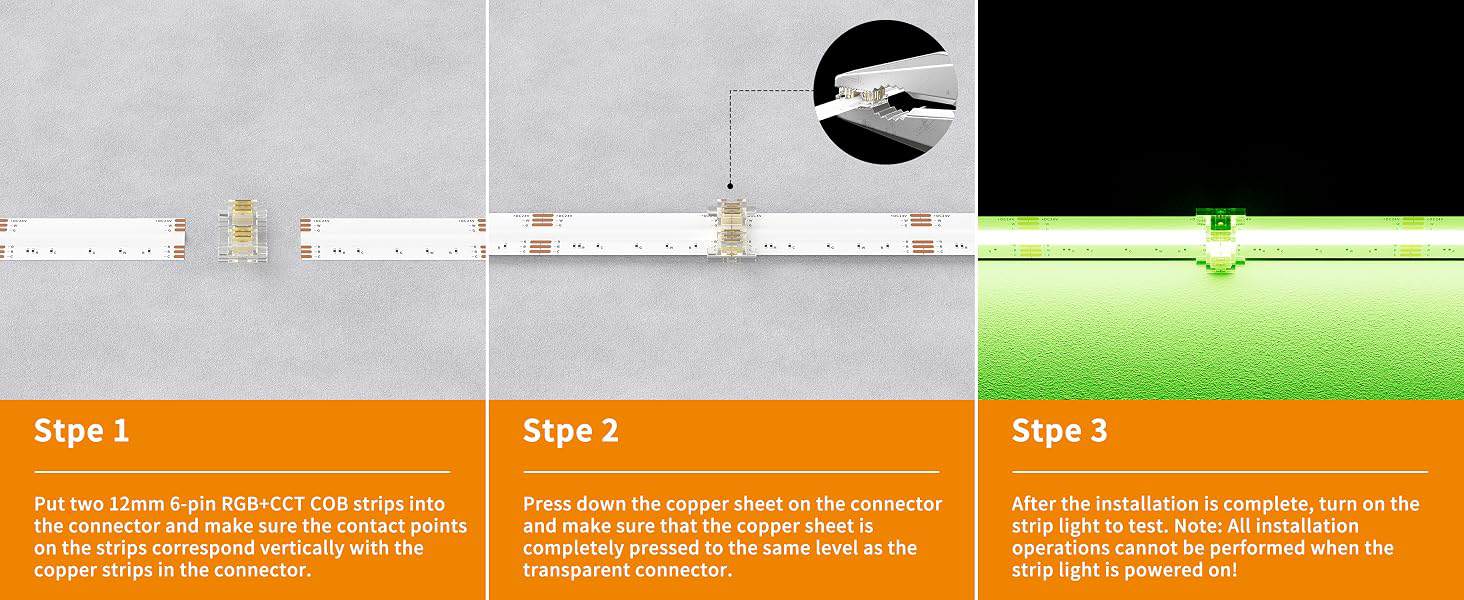 How to install 6pin 12mm RGB CCT COB LED Strip Connector