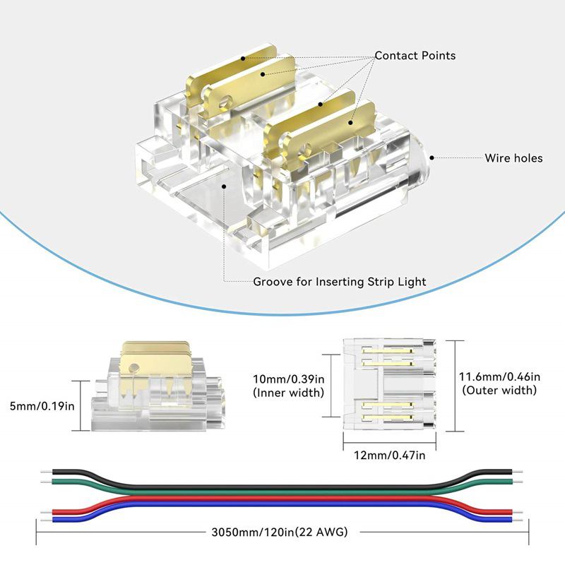 DC12V/DC24V 576灯/米 RGB COB LED灯带连接器