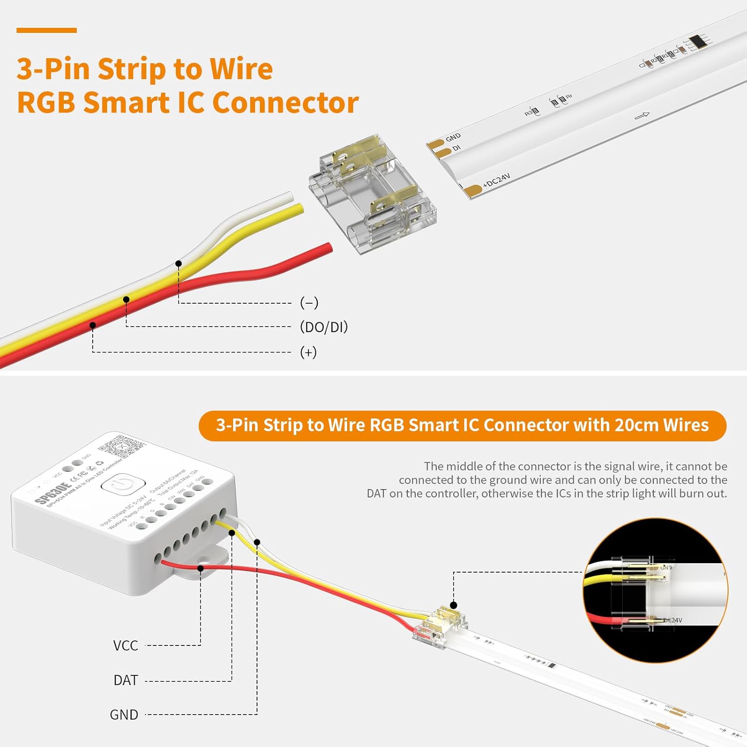 3pin 12mm Pixel COB LED Strip Connector