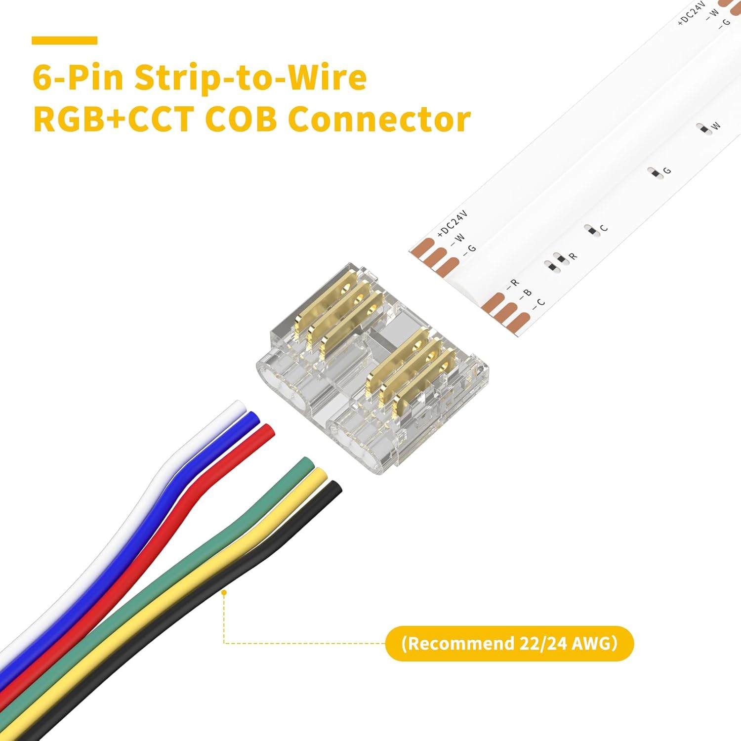 6pin 12mm RGB CCT COB LED Strip Connector
