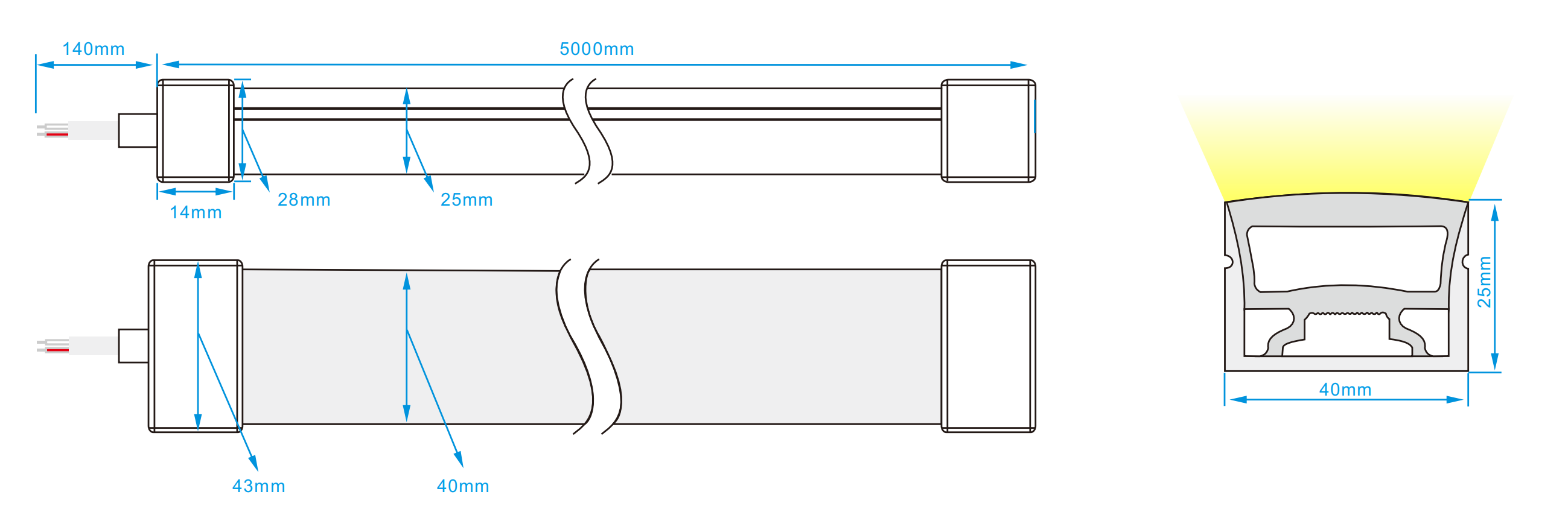 Dimension of top bend 4025 led neon light