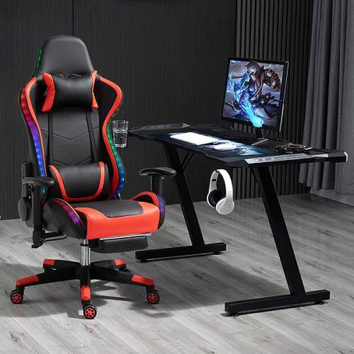 Gaming chair with multicolor LED lighting along the backrest and seat edges