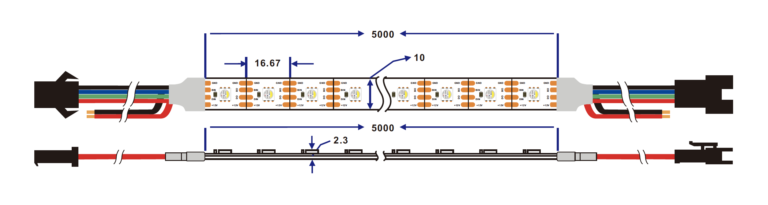 Dimension(mm): of ws2815 rgbw led strip