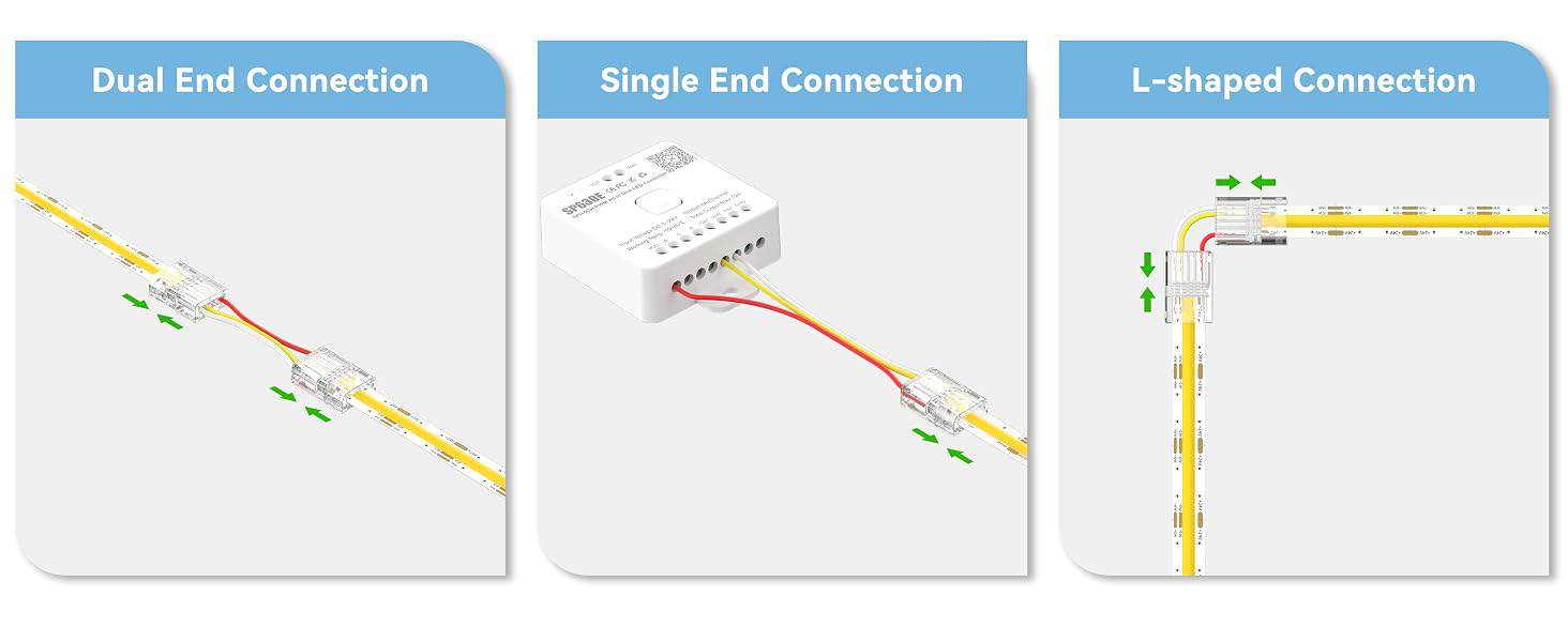 three connection of 3pin 10mm CCT Adjustable COB LED Strip Connector