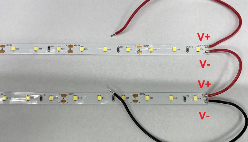 two identical 12V LED strips wired in series