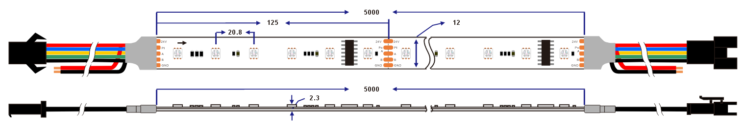 dimension of ucs512 ucs512c4 5050 dmx ic chip rgb led strip light
