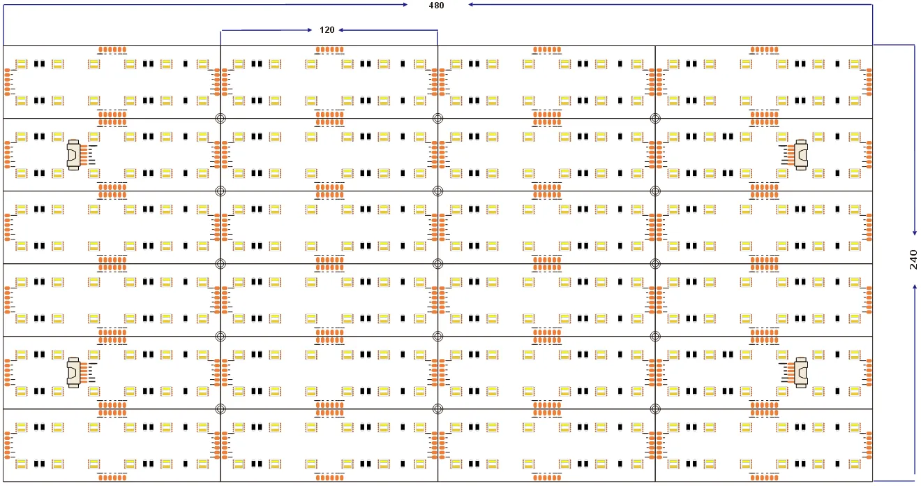 dimension of 288LED 12LEDs/cut 5050 24V RGB CCT LED sheet