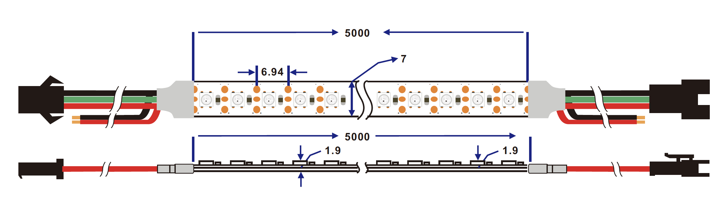 dimension of thin pixel led strip light