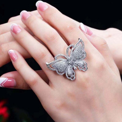gold plated platinum ring butterfly rose ring