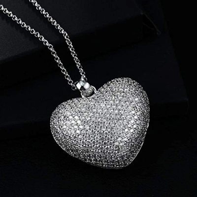 zircon heart pendant necklace diamond paved heart pendant