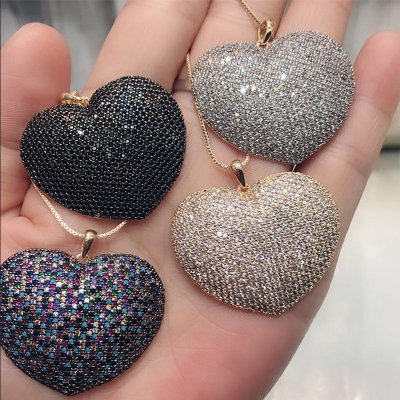 zircon heart pendant necklace diamond paved heart pendant