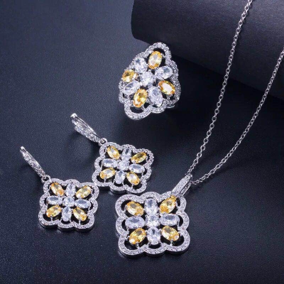 zircon plated platinum ring jewelry set ring earring