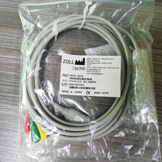 Cable de paciente de ECG de 3 derivaciones Zoll (12 pies) PN 8000-0026 nuevo original