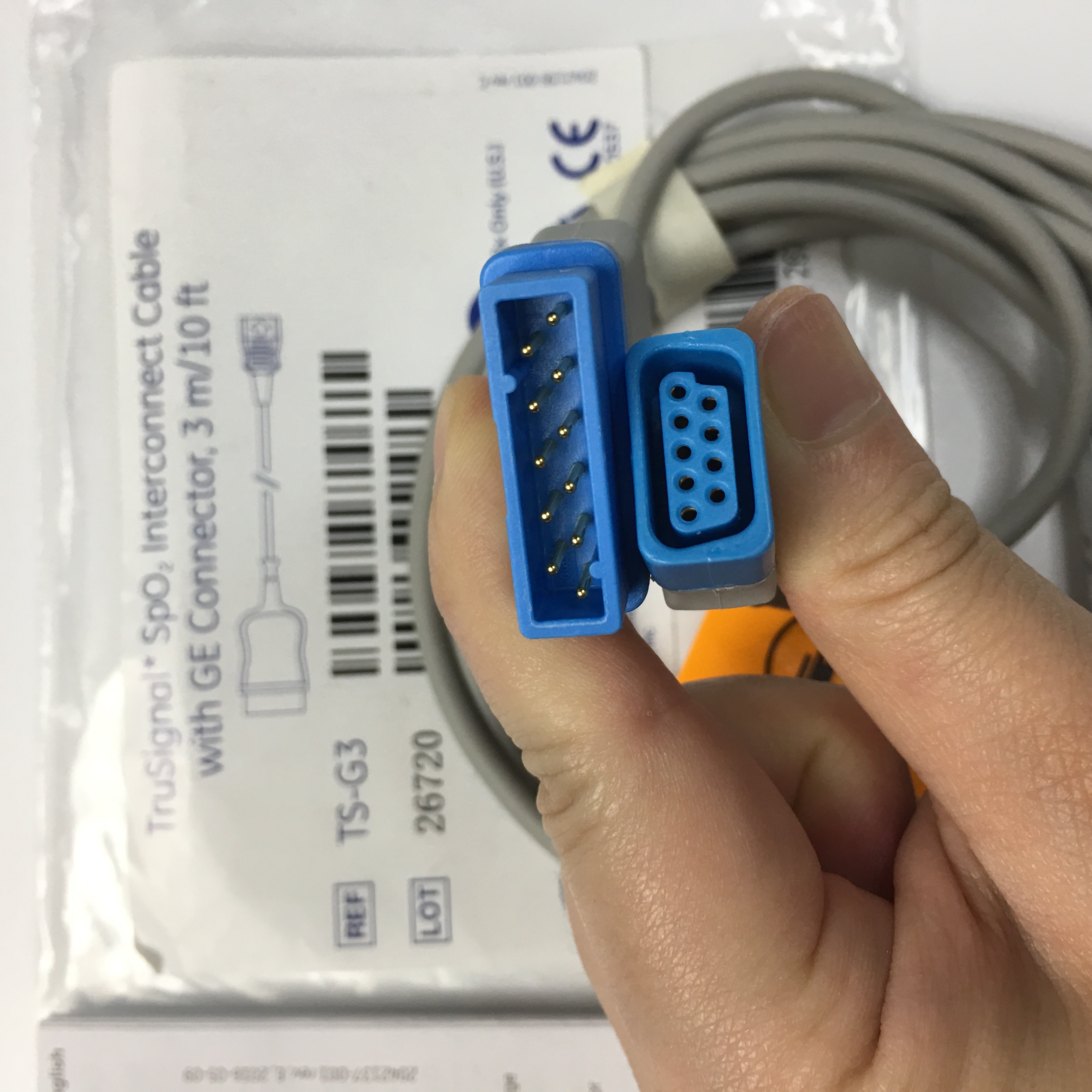 GE Datex-Ohmeda original nuevo TruSignal Spo2 Cable de interconexión con conector GE, 3 m 10 pies REF TS-G3 LOTE 26720