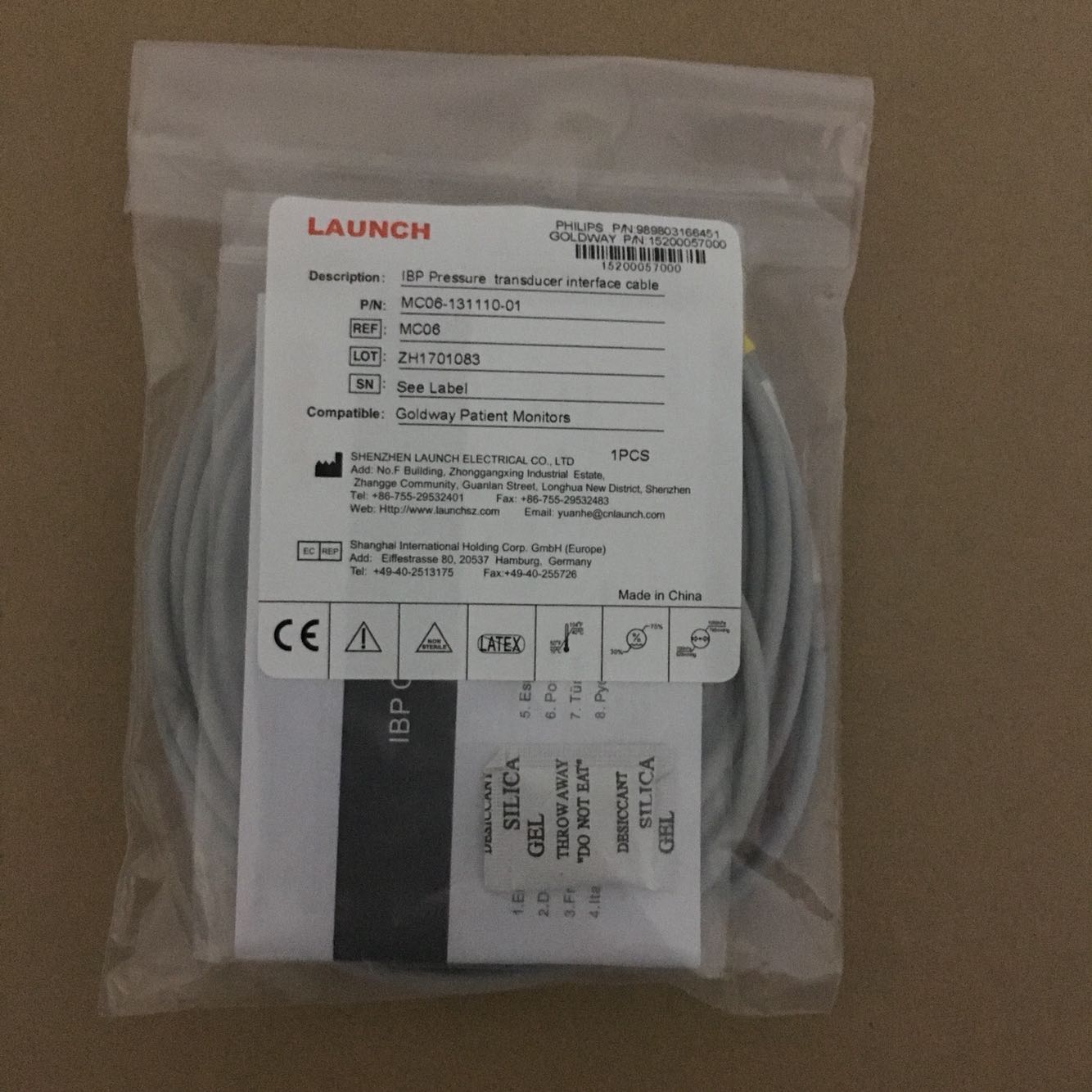 Cable de interfaz del transductor de presión PHILIPS IBP para monitor de paciente UT4000B G30 G40 MC06-131110-01