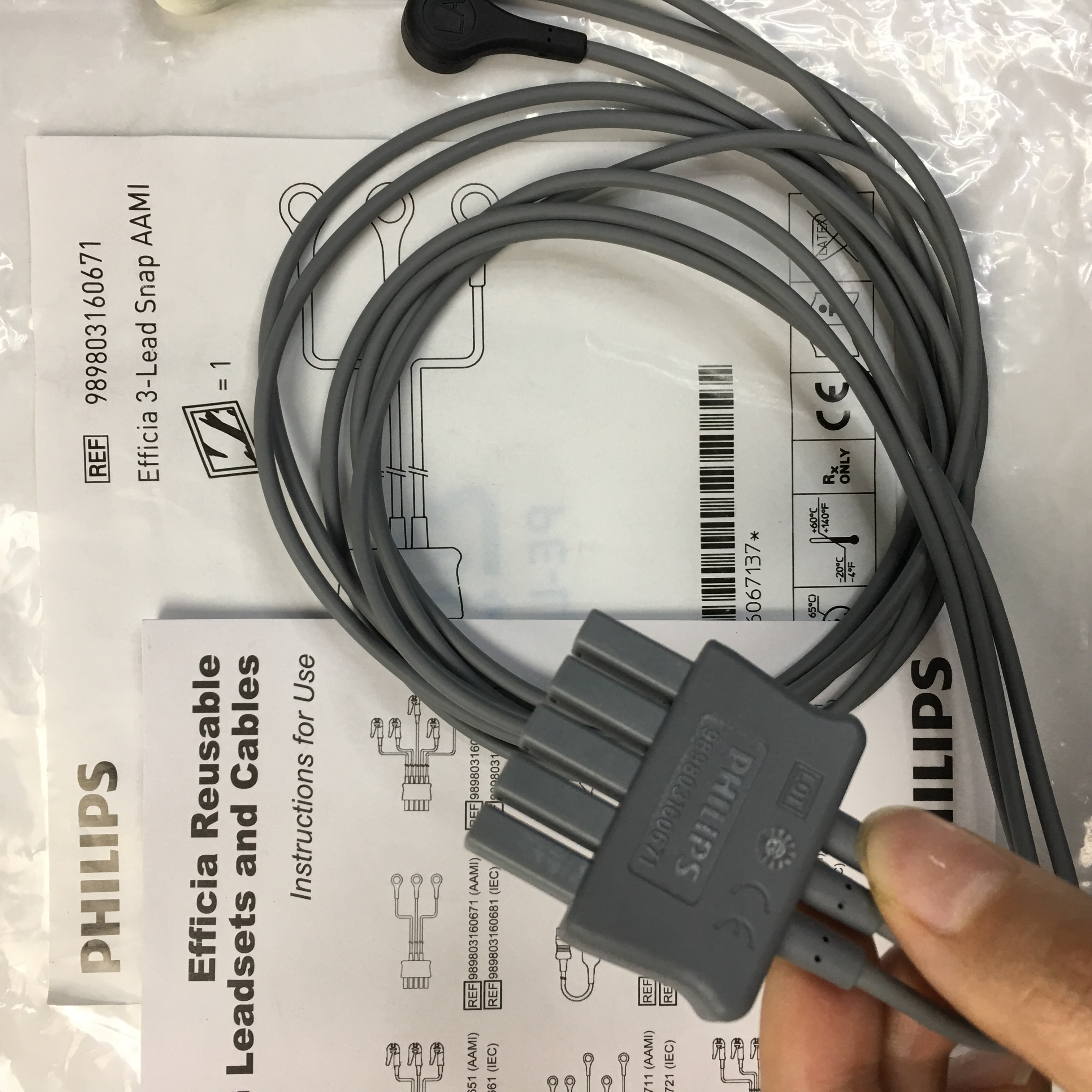 Philips asal baharu Efficia 3-Lead Snap AAMI Leadset dan kabel ECG Boleh Digunakan Semula REF 989803160671