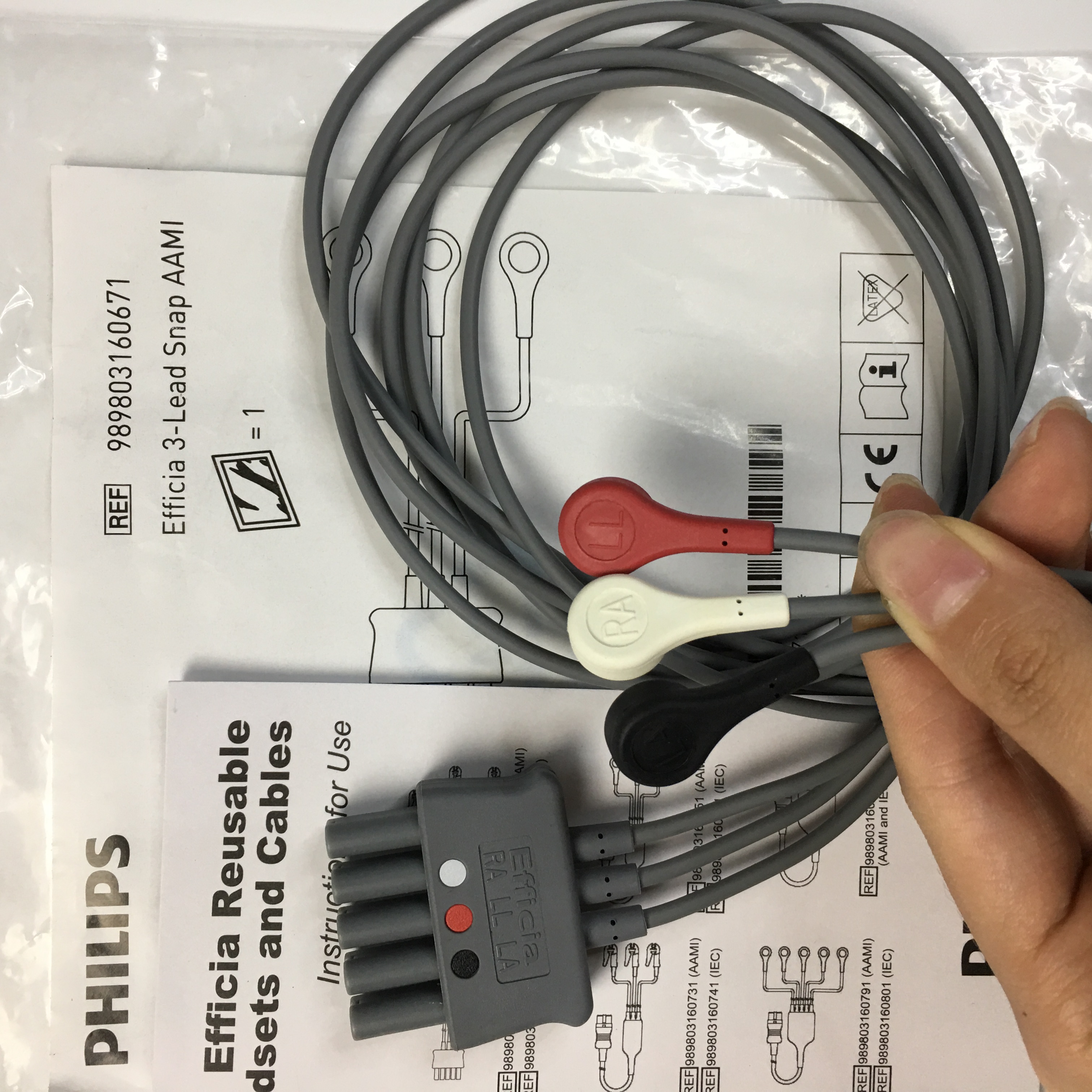 Nuevos cables y cables de ECG reutilizables Efficia Snap AAMI de 3 derivaciones originales de Philips REF 989803160671