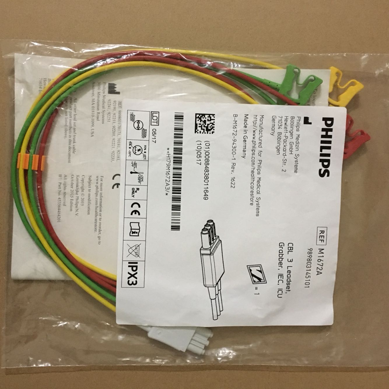 PHILIPS CBL 3 Leadset Grabber IEC ICU M1672A  989803145101