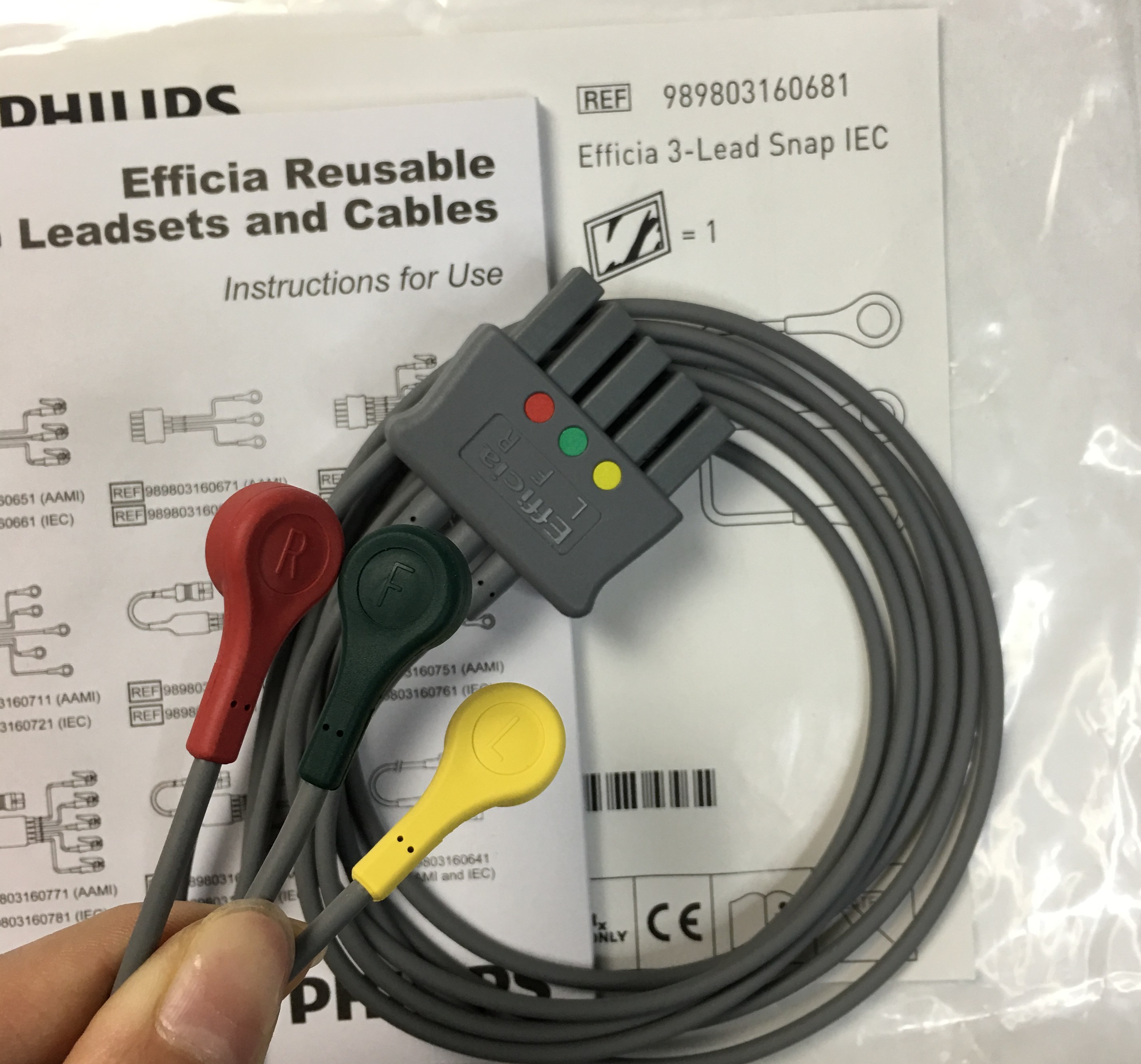 ชุดสายและสายเคเบิล Efficia Efficia แบบใช้ซ้ำได้ของ Philips ต้นฉบับใหม่ 3-Lead Snap IEC REF 989803160681