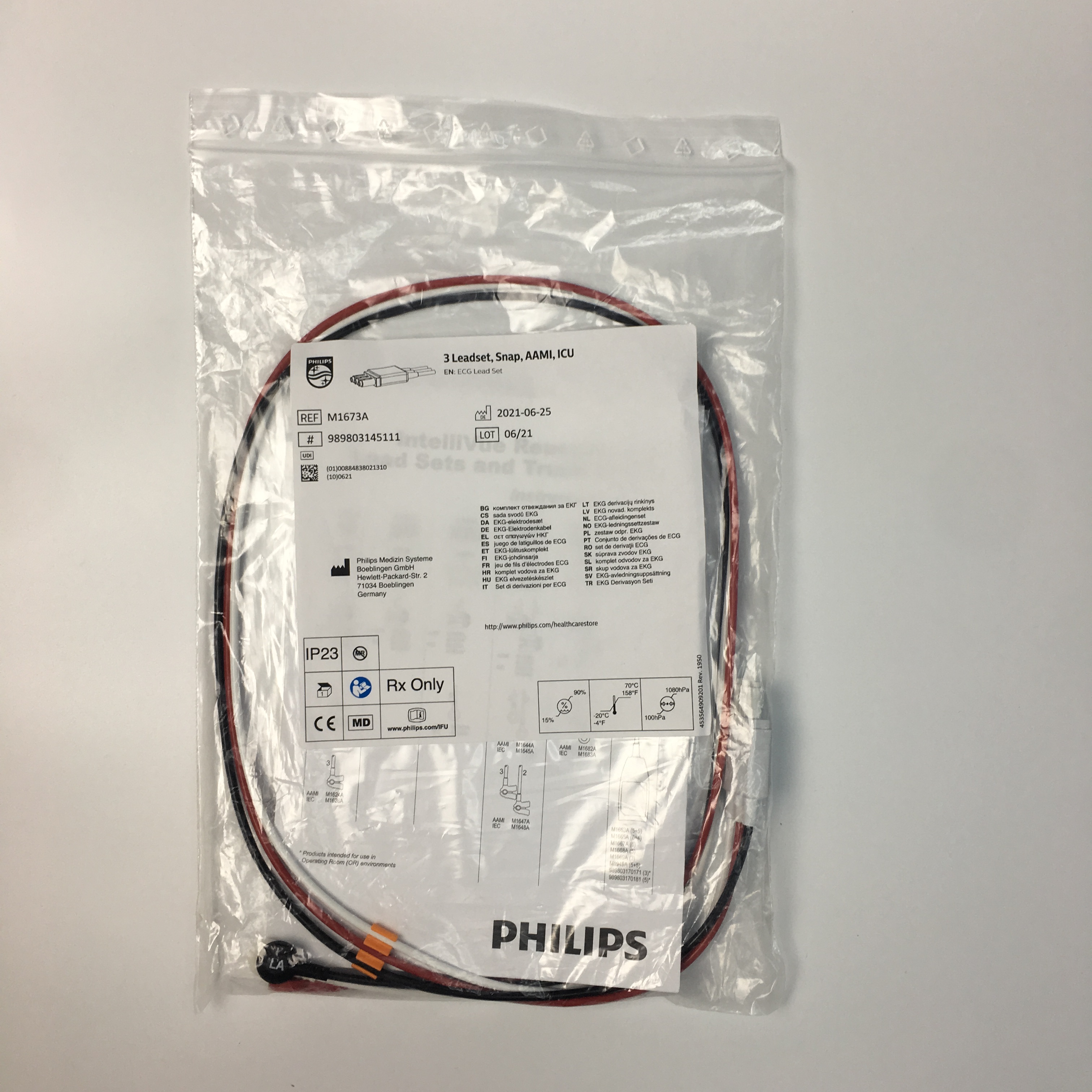 Philips ECG Lead Set 3 Leadset Snap AAMI ICU M1673A 989803145111