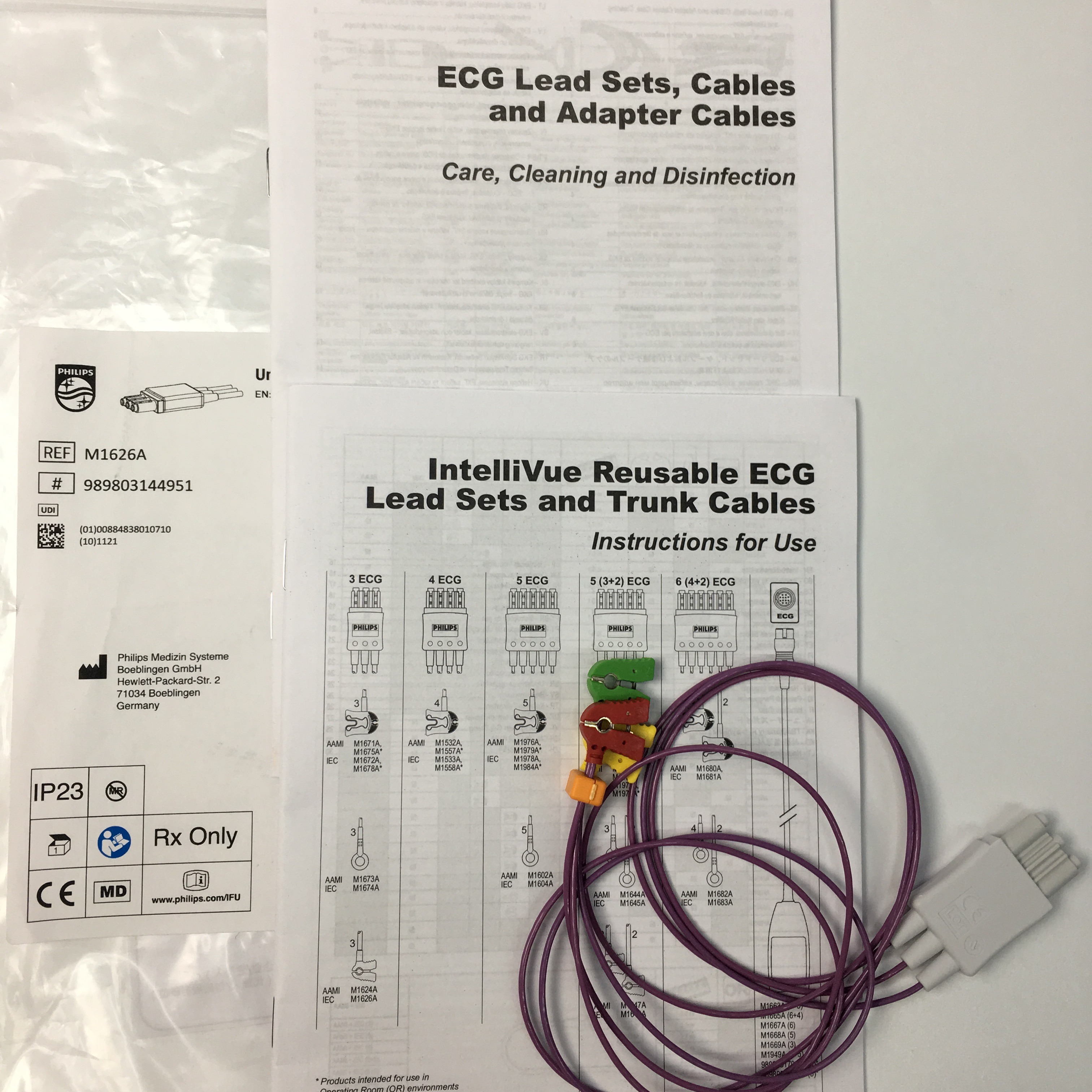 Philips Neonatal ECG Lead Set Unshielded 3 Lead Miniclip IEC 0.7M M1626A 989803144951