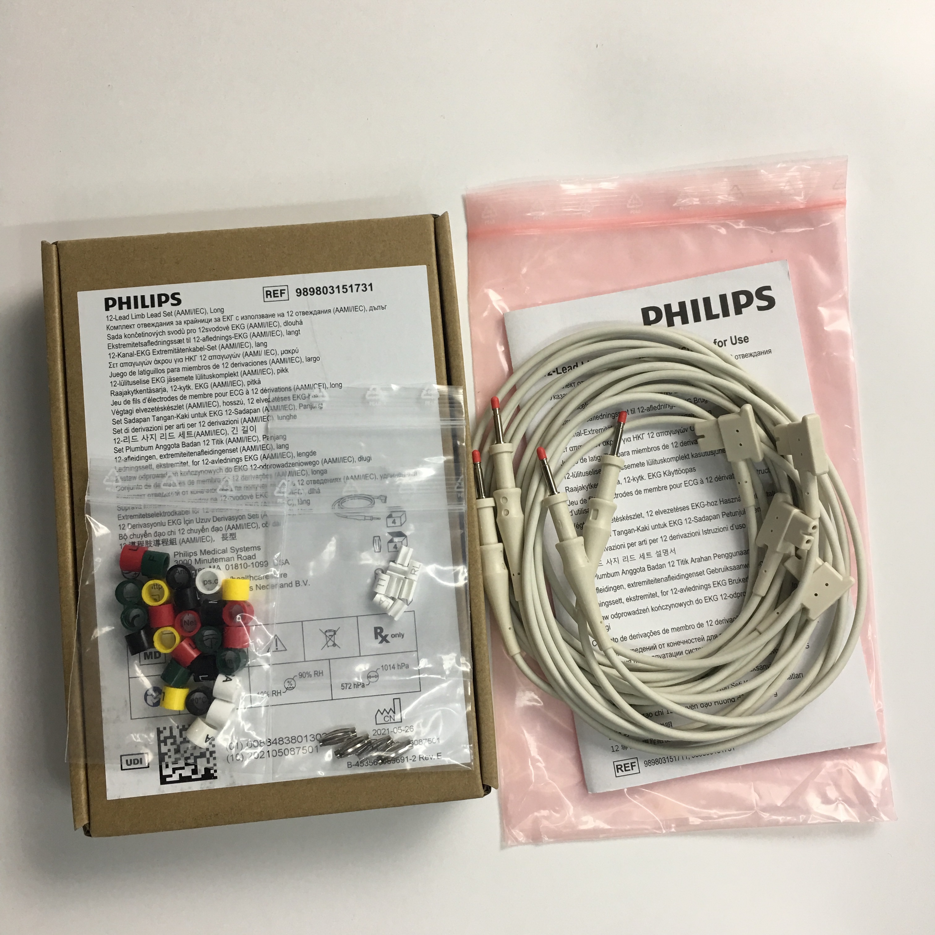 Juego de cables para extremidades Philips de 12 derivaciones (AAMI IEC), largo REF 989803151731