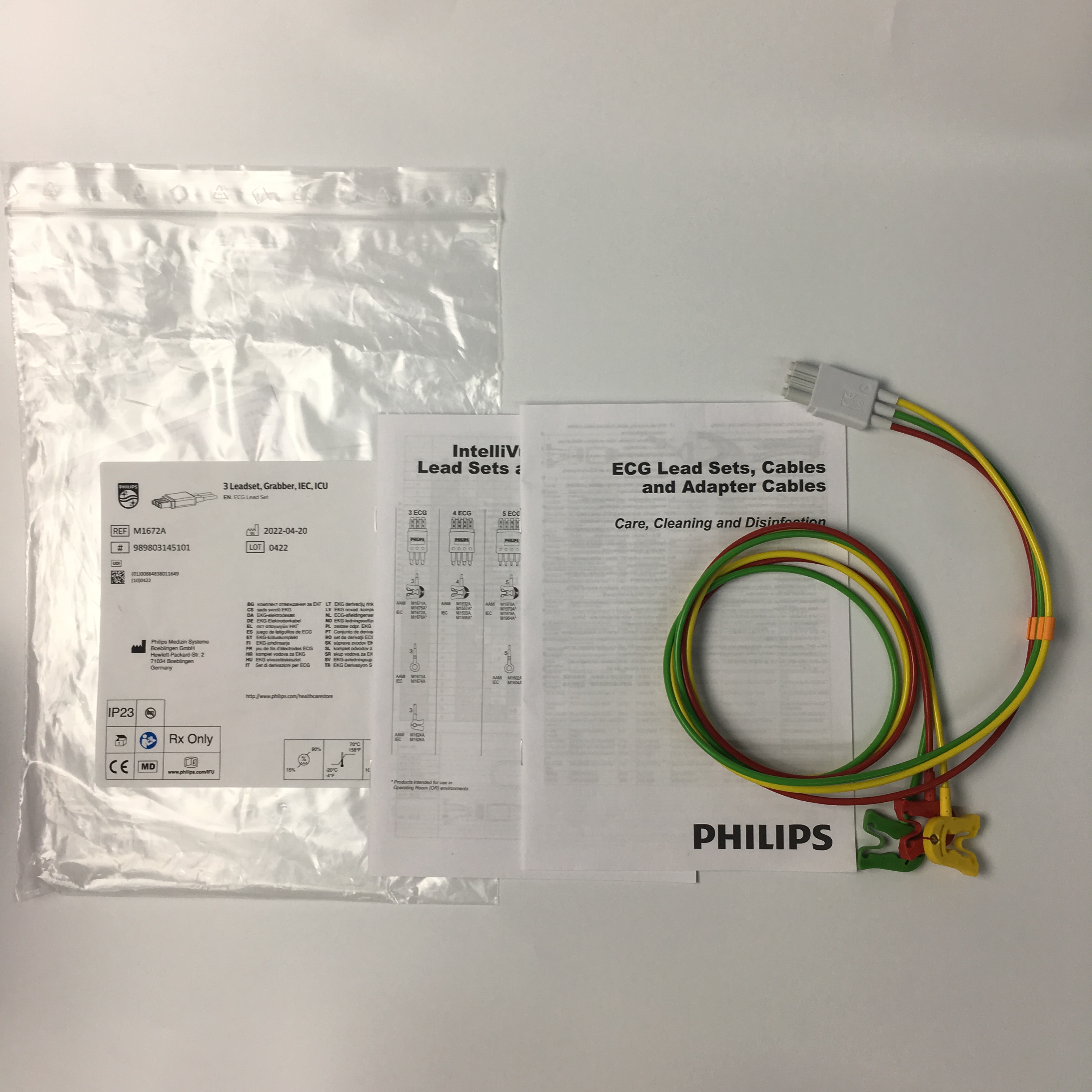 Philips ECG Lead Set 3 Leadset Grabber IEC ICU 1M M1672A 989803145101