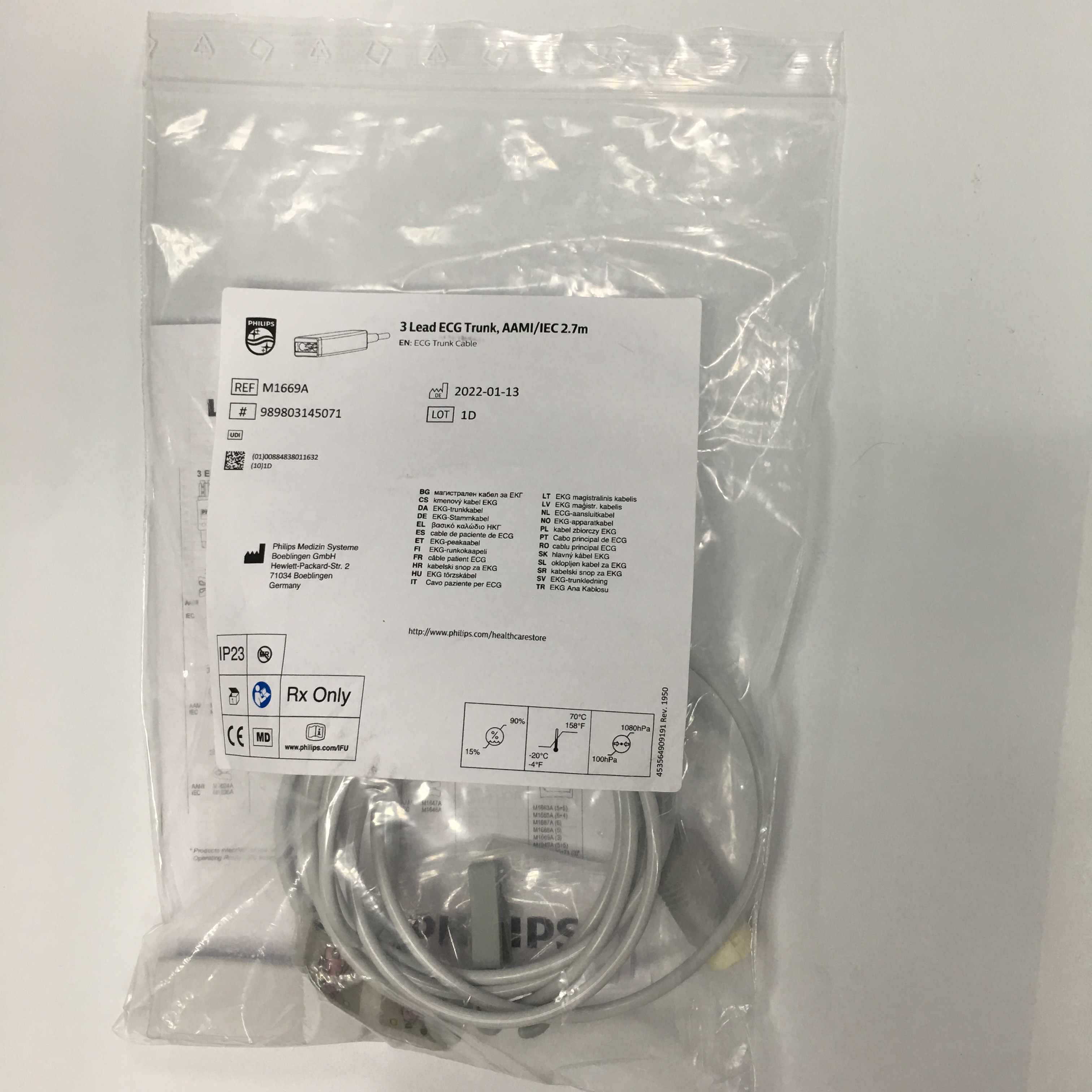 Cable troncal ECG Philips 3 derivaciones AAMI IEC 2.7M M1669A 989803145071