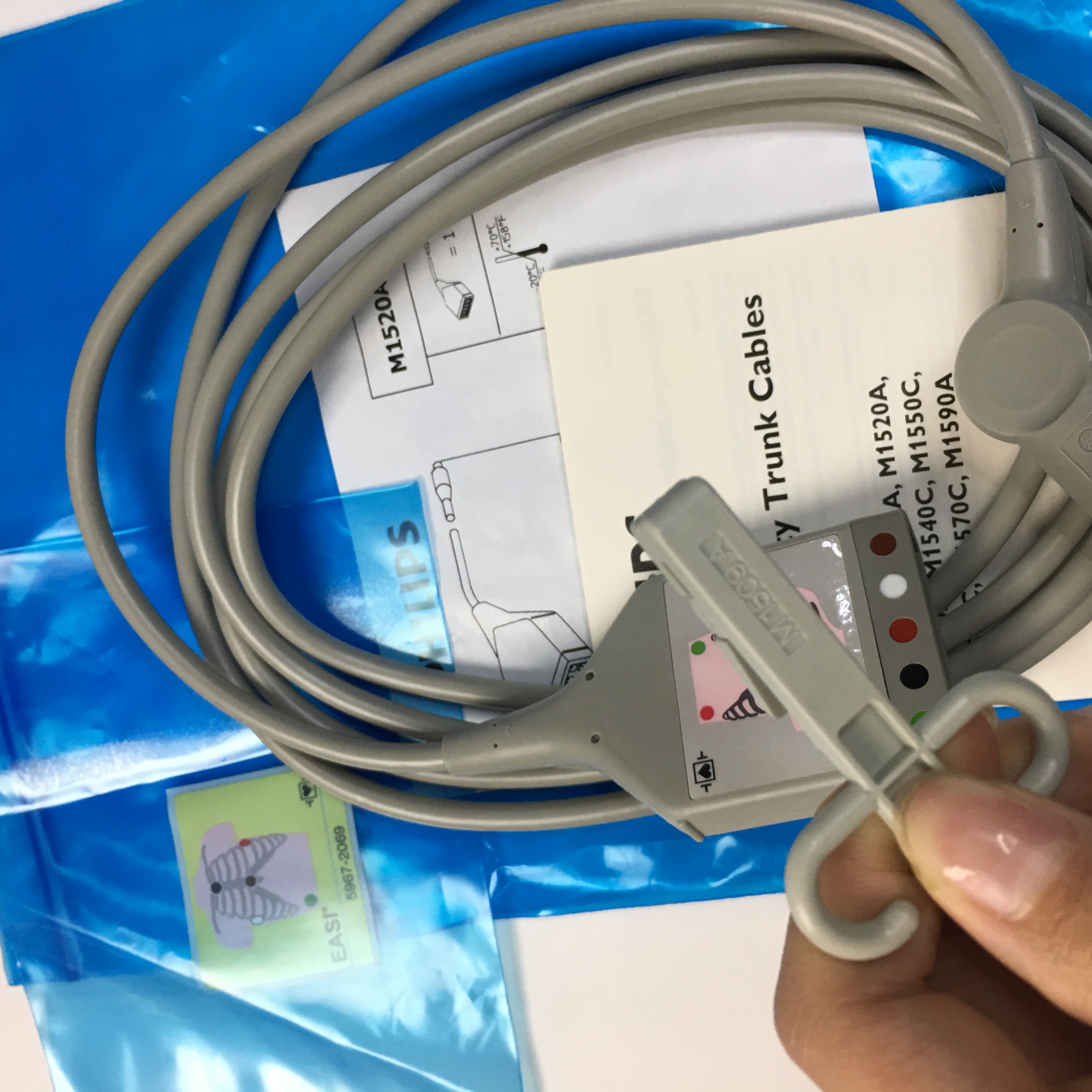 PHILIPS Dewasa 5 lead ECG Kabel Batang Pesakit 12 pin Set Keselamatan AAMI 2.7M M1520A