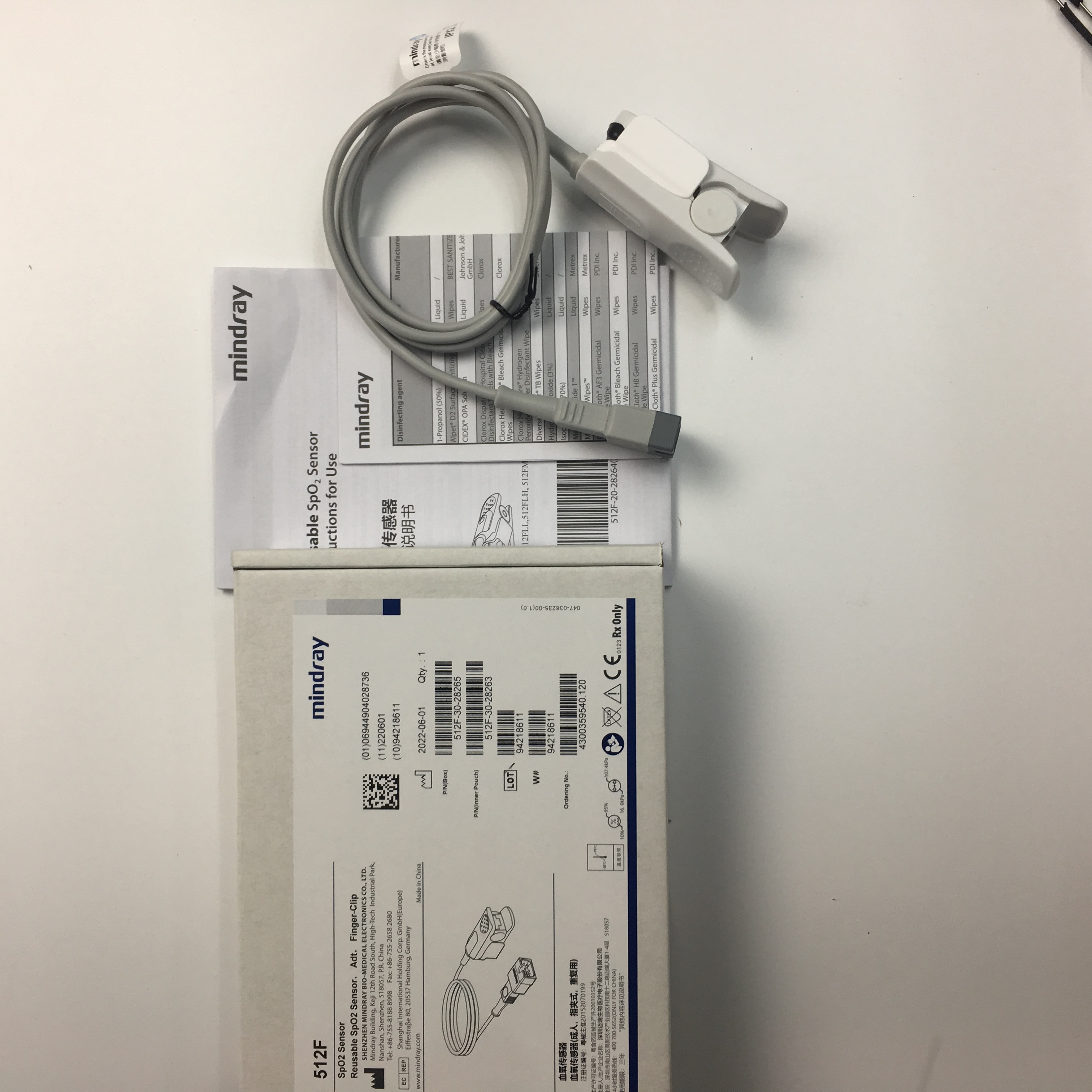 Sensor Spo2 reutilizable Mindray 512F, Adt, clip para dedo 512F-30-28265 512F-30-28263