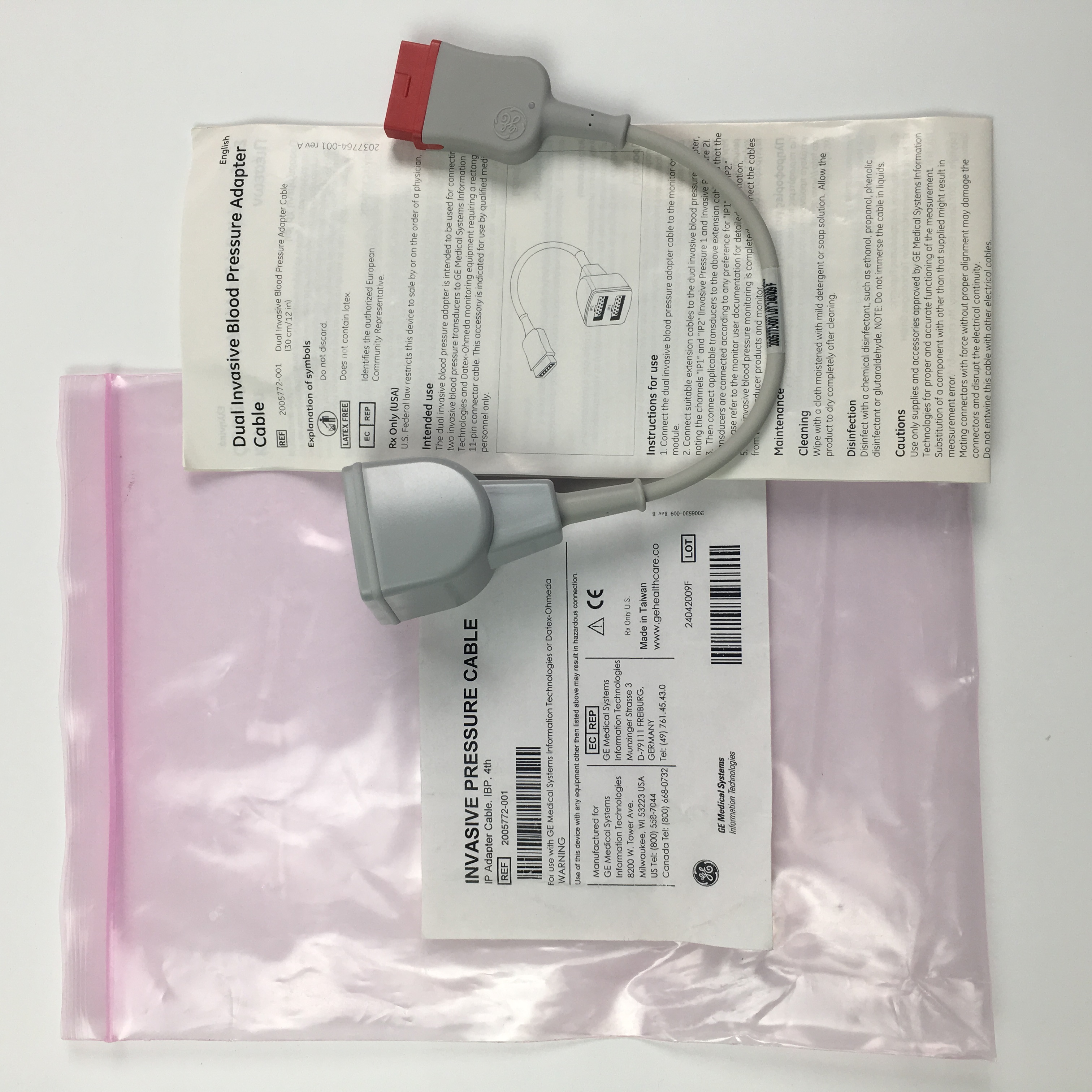 GE Invasive Pressure IP Adapter cable IBP Tram 451 Dual Adaptor 0.3 Meter REF 2005772-001