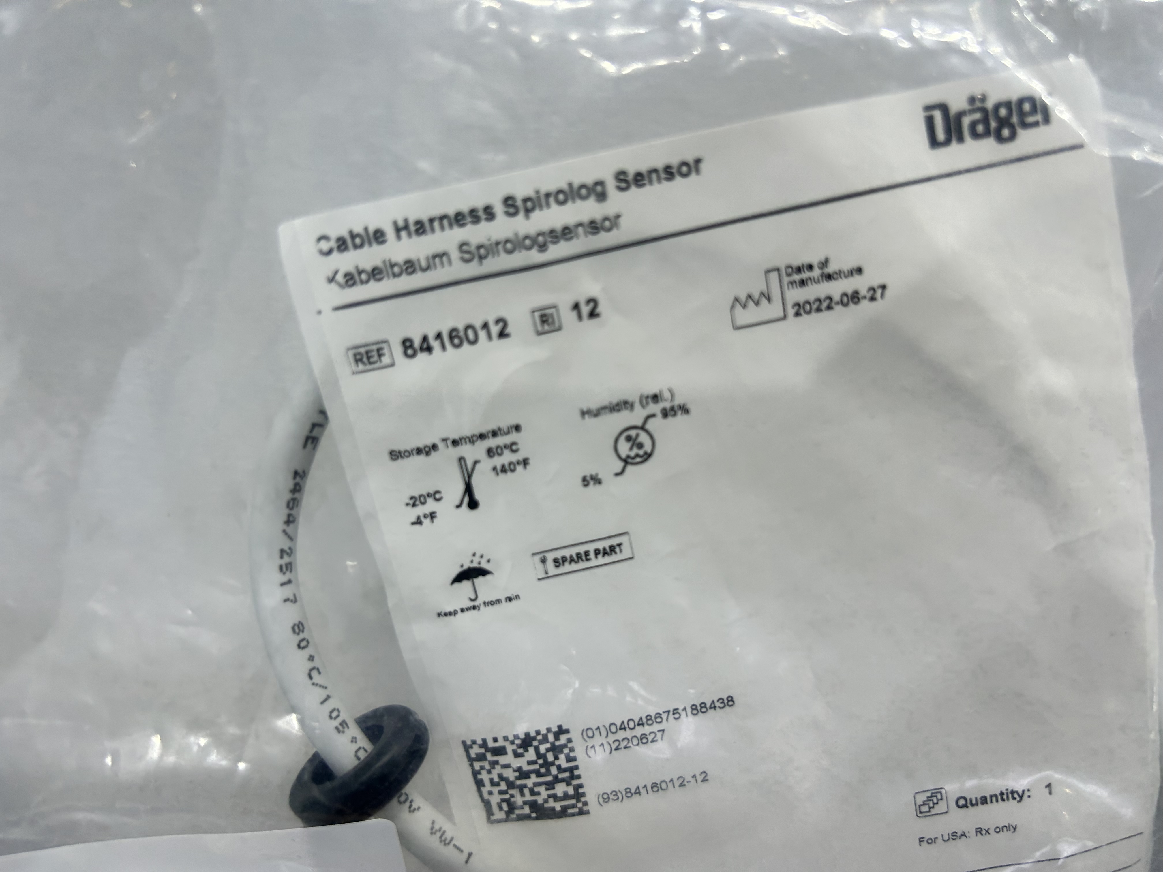 Drager V300 Cable Harnes Spirolog Sensor 8416012 CP5793