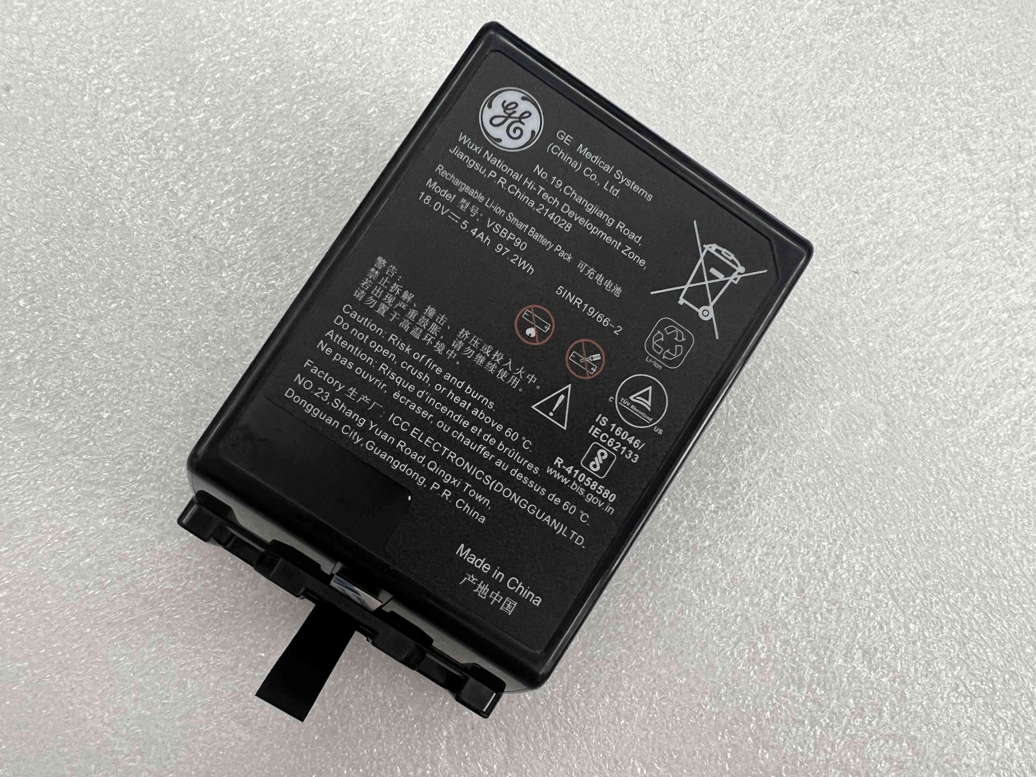 ชุดแบตเตอรี่อัจฉริยะ Li-ion แบบรีชาร์จ GE 10.8V 97.2Wh VSBP90 5INR1966-2 สำหรับระบบ Vivid IQ